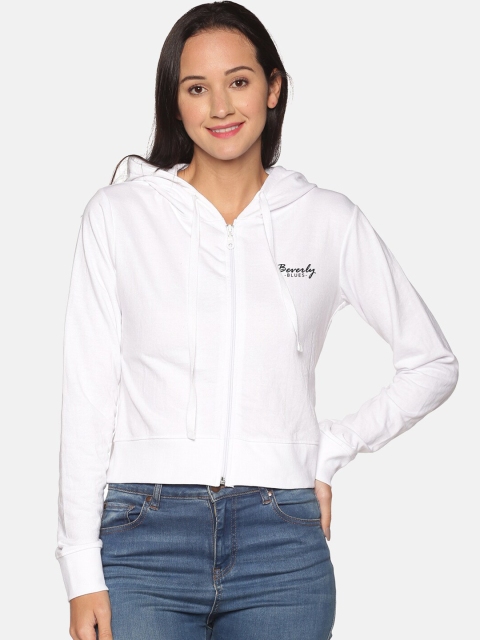 

BEVERLY BLUES Women White Hooded Sweatshirt