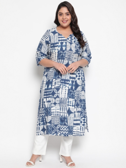 

Amydus Women Blue & White Abstract Printed Straight Kurta