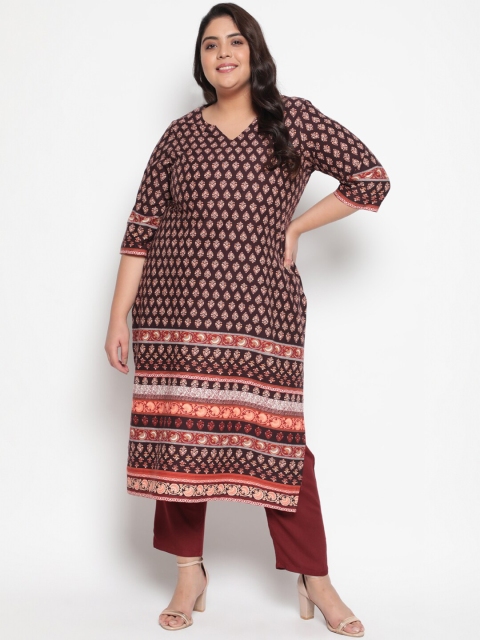

Amydus Women Plus Size Purple Ethnic Motifs Printed V-Neck Liva Kurti