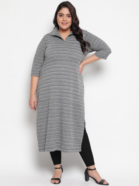 

Amydus Women Grey Striped Kurta