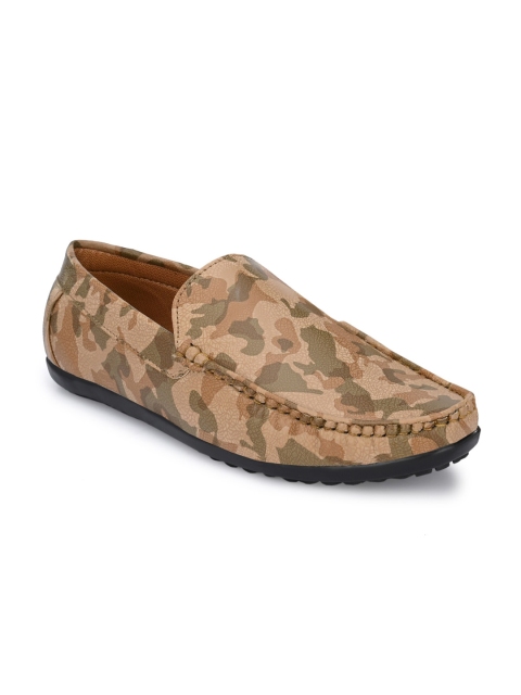 

DERBY KICKS Men Tan Brown & Green Printed Loafers