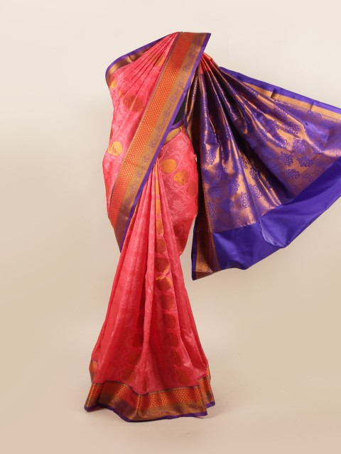 

Pothys Pink & Blue Floral Art Silk Saree