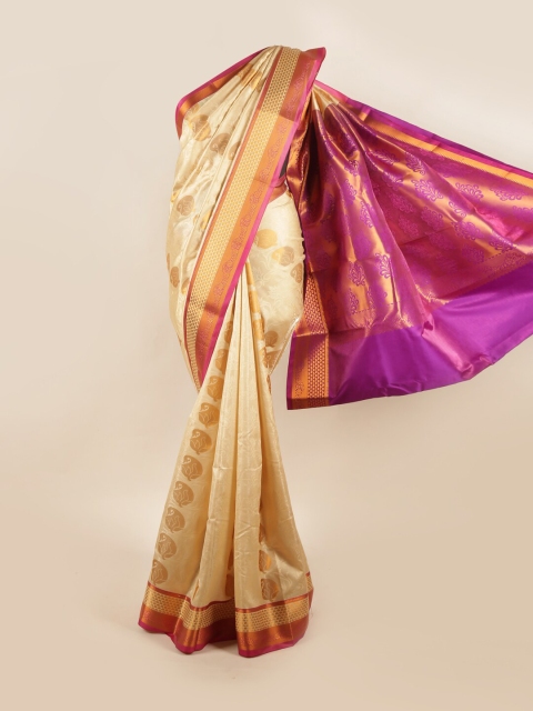 

Pothys Cream-Coloured & Purple Ethnic Motifs Art Silk Saree