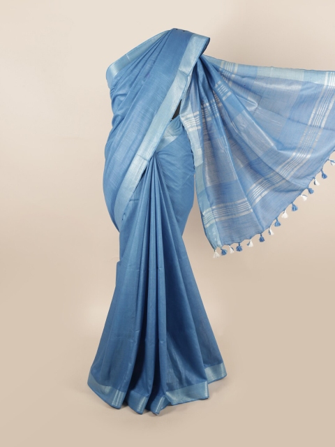 

Pothys Blue & Silver Linen Blend Saree