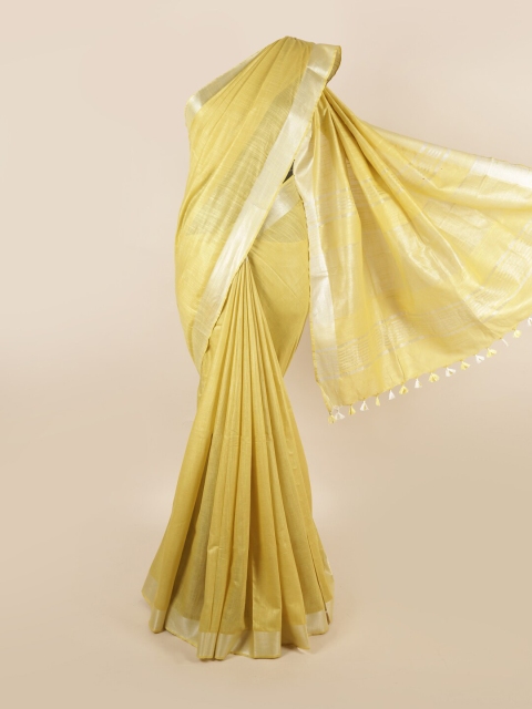 

Pothys Yellow & Silver-Coloured Zari Linen Blend Saree