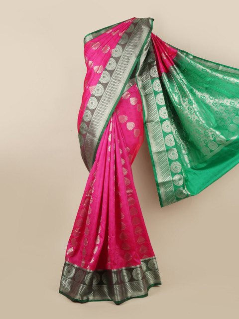 

Pothys Pink & Green Floral Art Silk Saree