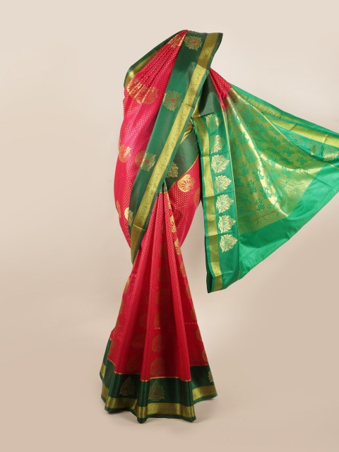 

Pothys Pink & Green Floral Art Silk Saree
