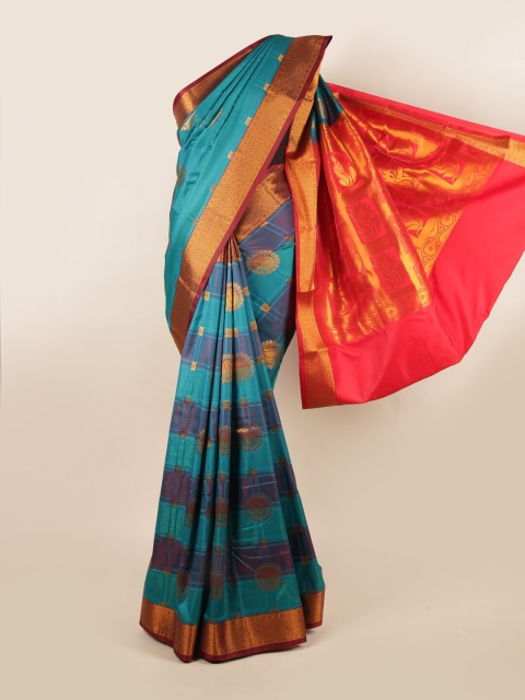 

Pothys Blue & Pink Floral Zari Art Silk Saree