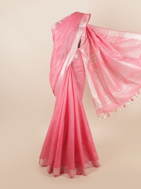 

Pothys Pink & Silver-Toned Linen Blend Saree