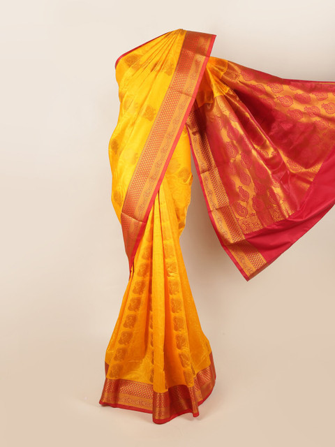 

Pothys Yellow & Red Ethnic Motifs Art Silk Saree