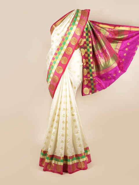 

Pothys Cream-Coloured & Magenta Woven Design Zari Art Silk Saree