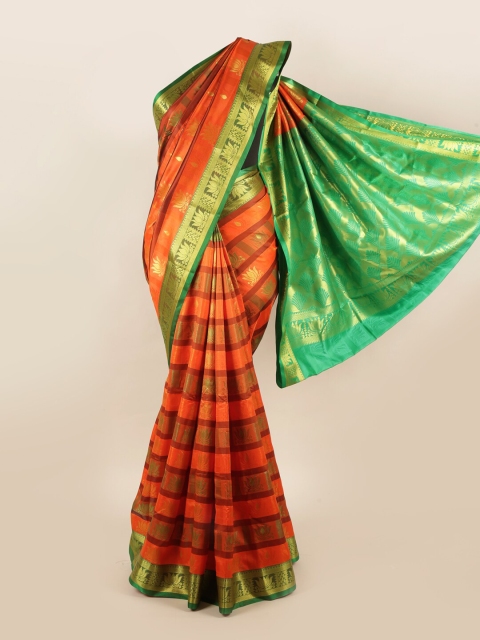 

Pothys Orange & Green Floral Art Silk Saree