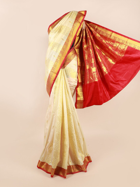 

Pothys Cream-Coloured & Gold Ethnic Motifs Art Silk Saree