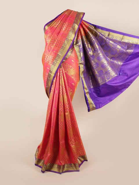 

Pothys Pink & Violet Ethnic Motifs Art Silk Saree
