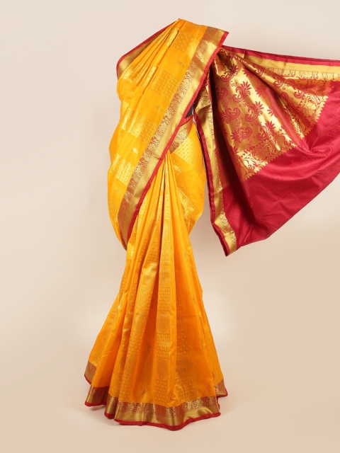 

Pothys Yellow & Maroon Woven Design Zari Art Silk Saree