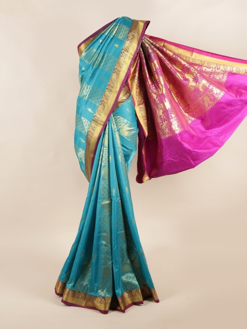 

Pothys Turquoise Blue & Gold Ethnic Motifs Zari Art Silk Saree