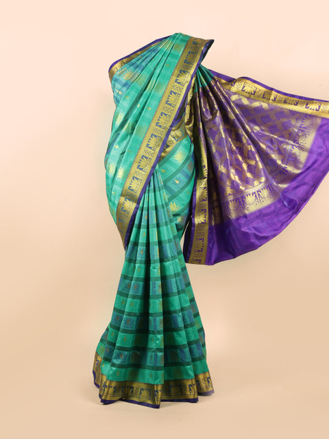 

Pothys Green & Blue Woven Design Art Silk Saree