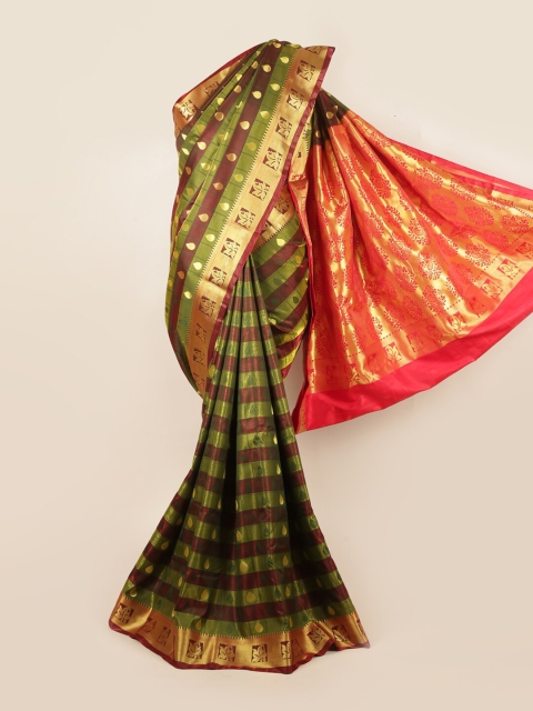 

Pothys Green & Maroon Ethnic Motifs Zari Art Silk Saree
