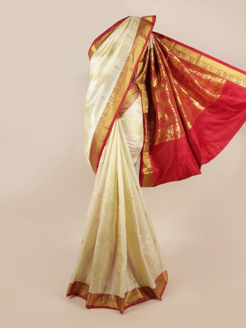 

Pothys Cream-Coloured & Maroon Woven Design Zari Art Silk Saree