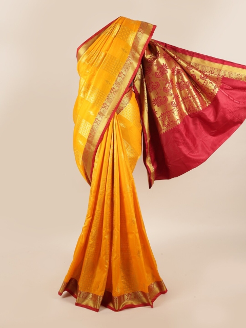 

Pothys Yellow & Maroon Woven Design Art Silk Saree