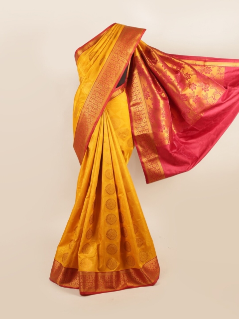 

Pothys Mustard & Gold-Toned Ethnic Motifs Zari Art Silk Saree