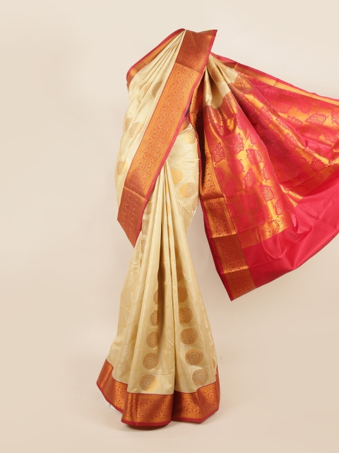 

Pothys Cream-Coloured & Red Ethnic Motifs Zari Art Silk Saree