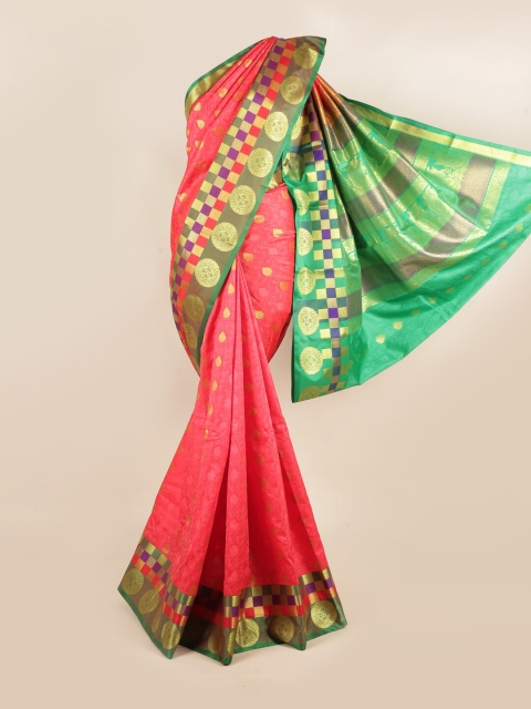 

Pothys Pink & Green Ethnic Motifs Zari Art Silk Saree