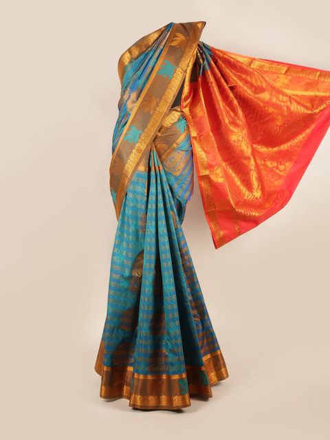 

Pothys Blue & Orange Ethnic Motifs Zari Art Silk Saree