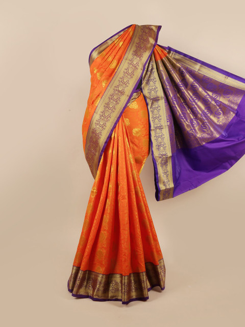 

Pothys Orange & Blue Floral Art Silk Saree