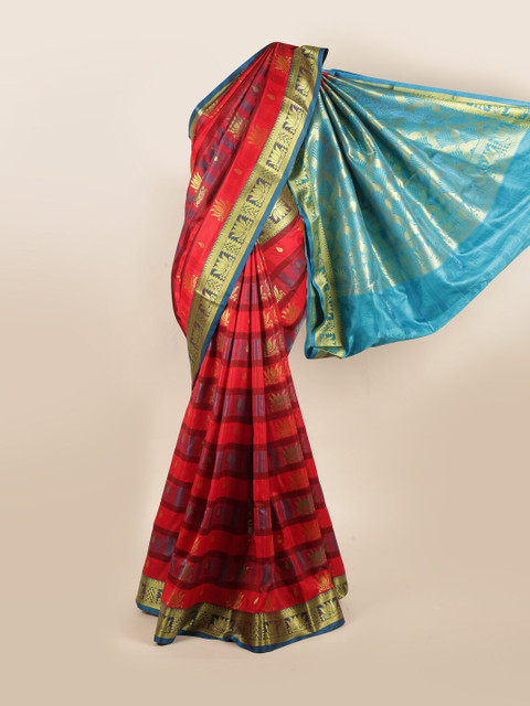 

Pothys Red & Blue Woven Design Art Silk Saree