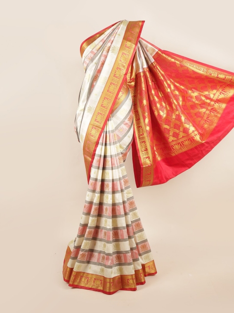 

Pothys Off White & Red Ethnic Motifs Zari Art Silk Saree