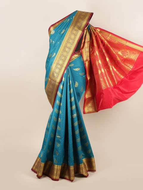 

Pothys Blue & Red Ethnic Motifs Art Silk Saree