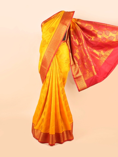 

Pothys Yellow & Red Floral Zari Art Silk Saree