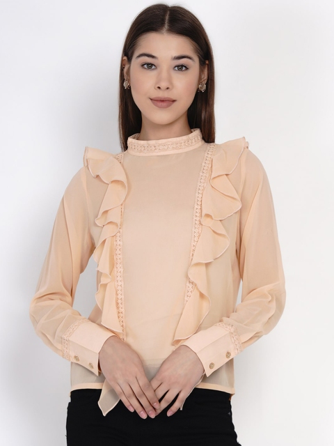 

Texco Peach-Coloured Ruffles Regular Top