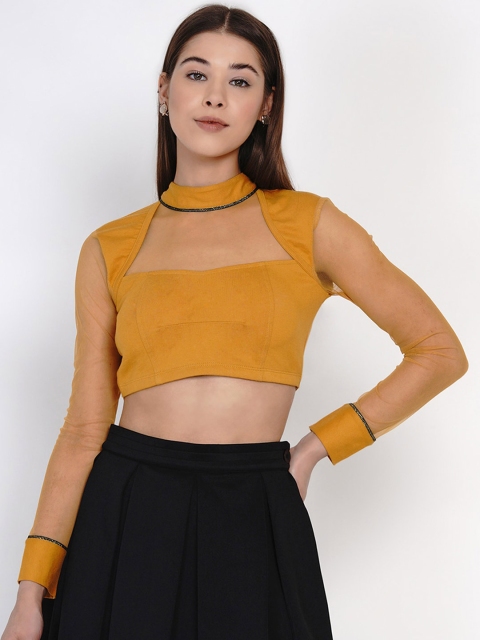 

Texco Mustard Yellow Sheer Regular Crop Top