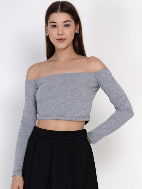 

Texco Grey Off-Shoulder Bohemian Bardot Crop Top