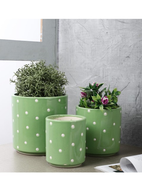 

The Decor Mart Set Of 3 Hand Painted Ceramic Planters, Green