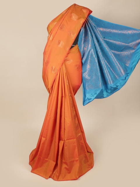 

Pothys Orange & Blue Floral Art Silk Saree