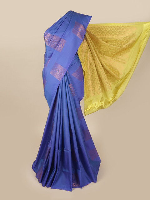 

Pothys Blue & Yellow Floral Art Silk Saree
