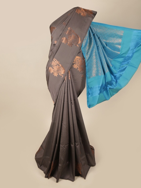 

Pothys Grey & Blue Ethnic Motifs Art Silk Saree