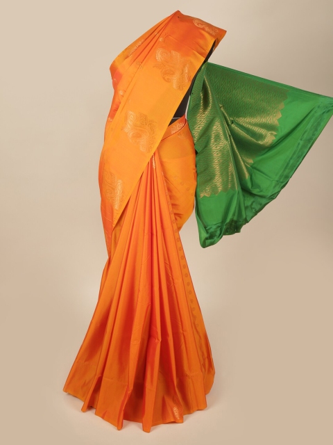 

Pothys Orange & Green Floral Art Silk Saree