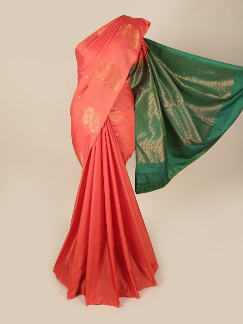 

Pothys Peach-Coloured & Green Ethnic Motifs Zari Art Silk Saree