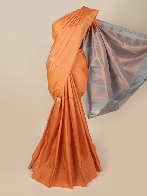 

Pothys Peach-Coloured & Grey Woven Design Art Silk Saree