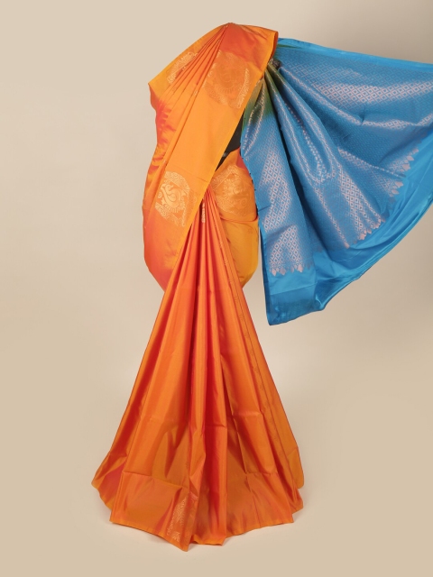 

Pothys Orange & Blue Ethnic Motifs Art Silk Saree