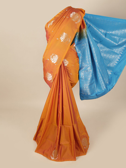 

Pothys Orange & Blue Floral Zari Art Silk Saree