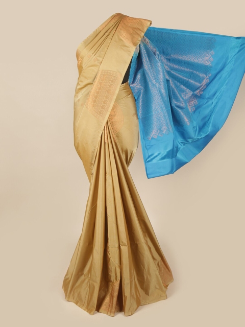 

Pothys Cream-Coloured & Blue Woven Design Art Silk Saree