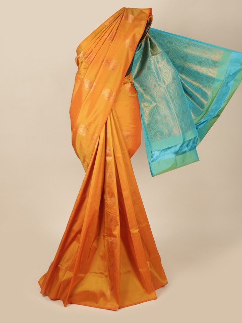 

Pothys Mustard & Teal Ethnic Motifs Zari Art Silk Saree