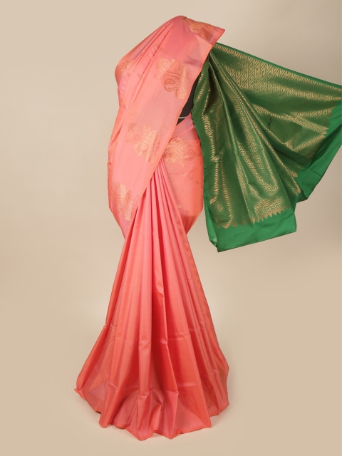 

Pothys Peach-Coloured & Green Ethnic Motifs Zari Art Silk Saree