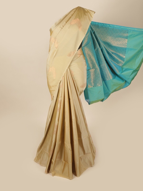 

Pothys Cream-Coloured & Blue Woven Design Zari Art Silk Saree