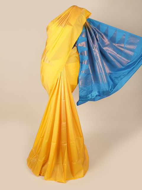 

Pothys Yellow & Blue Woven Design Zari Art Silk Saree